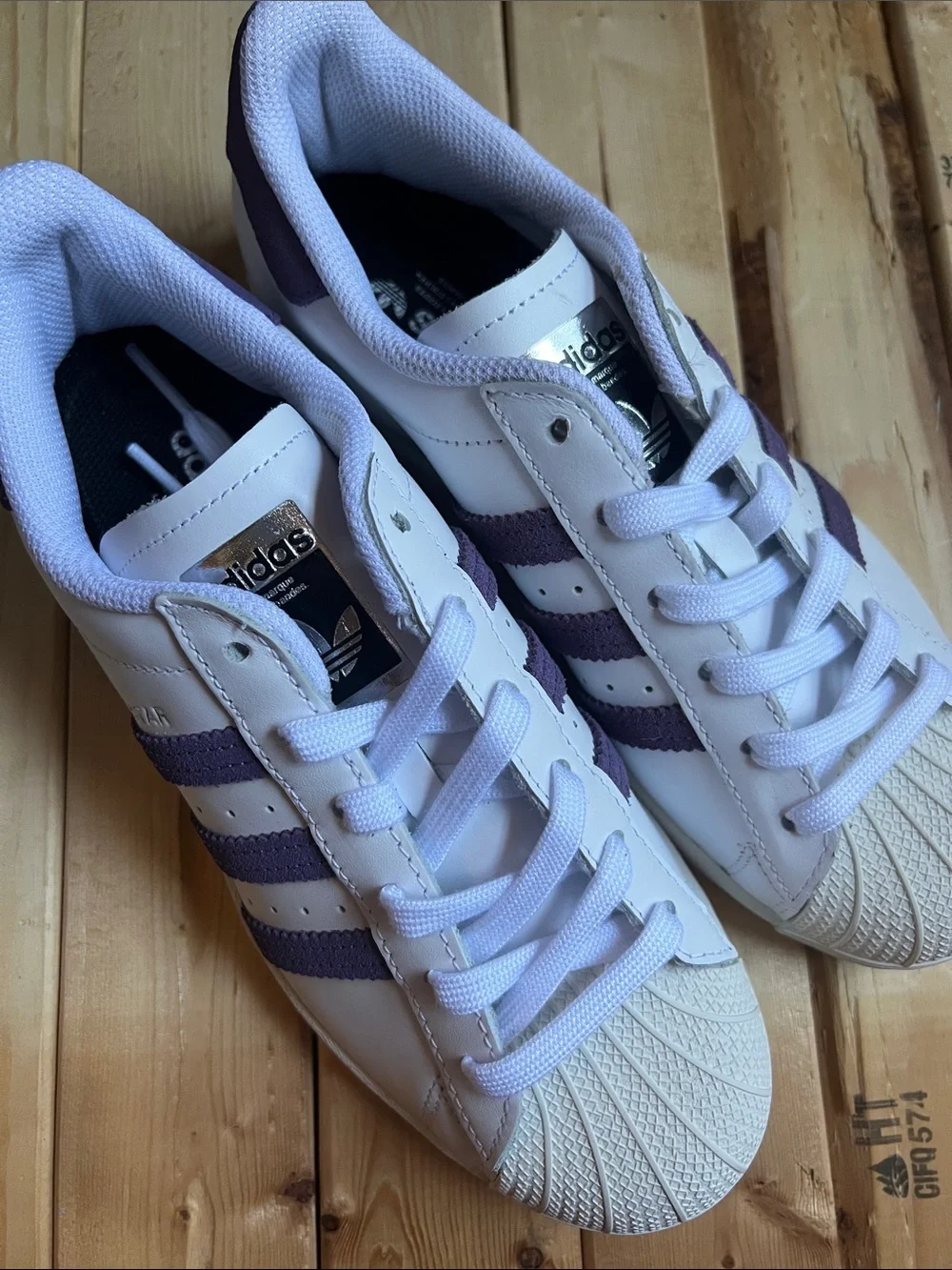 adidas White Sneakers with Purple Three-Stripes
